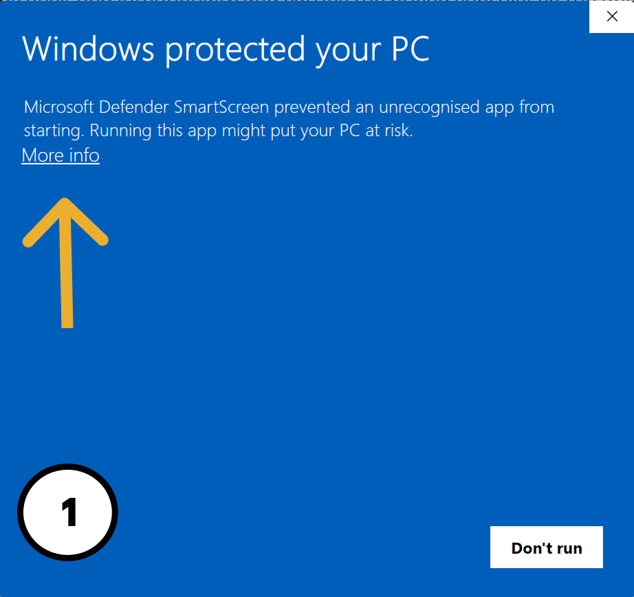 Windows SmartScreen step 1: click More info